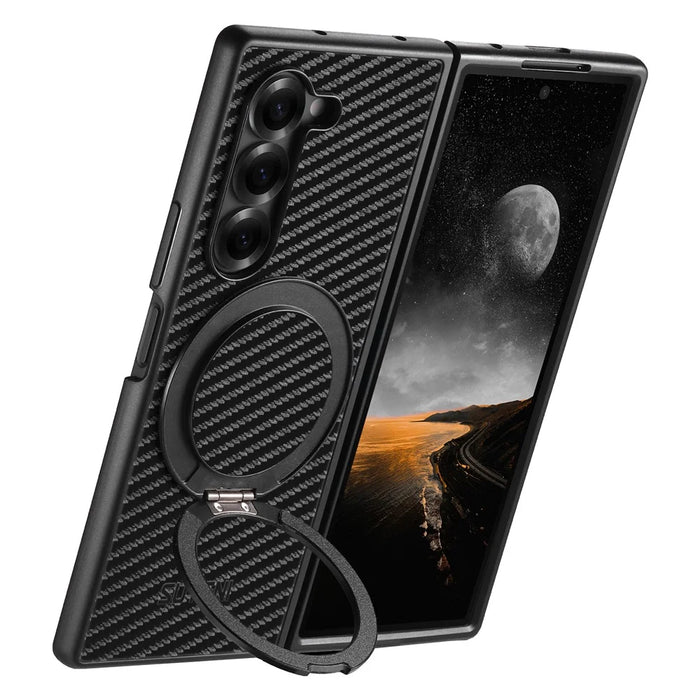 SUTENI G3 For Samsung Galaxy Z Fold5 5G Magnetic Case Rotating Kickstand Carbon Fiber Texture Leather Phone Back Cover - 3