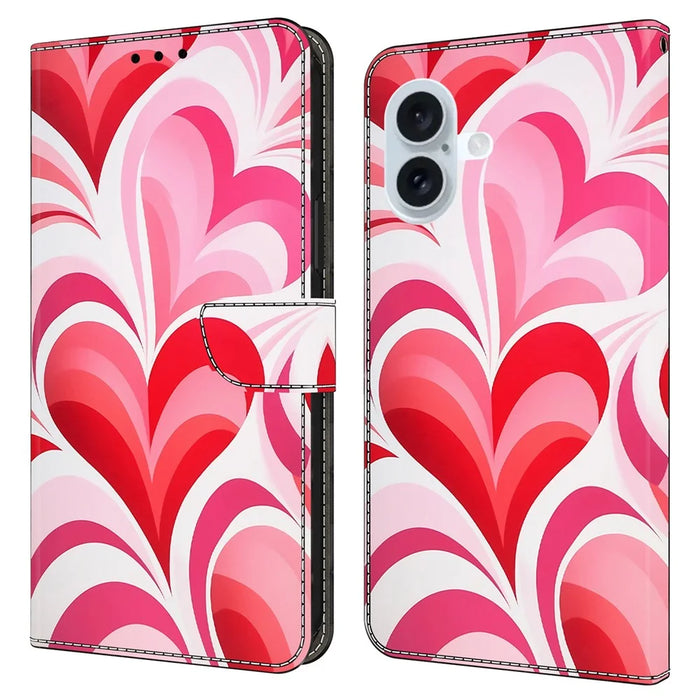For iPhone 16 Case Wallet Stand Pattern Printing PU Leather Flip Phone Cover - Love - 1