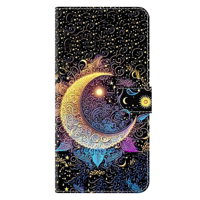 For iPhone 16 Pro Case Wallet Stand Pattern Printing PU Leather Flip Phone Cover - Bright Moon - 6