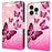 For iPhone 16 Pro Max Case Wallet Stand Pattern Printing PU Leather Flip Phone Cover - Pink Butterfly - 1