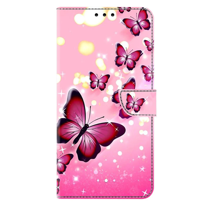 For iPhone 16 Pro Max Case Wallet Stand Pattern Printing PU Leather Flip Phone Cover - Pink Butterfly - 6