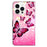 For iPhone 16 Pro Max Case Wallet Stand Pattern Printing PU Leather Flip Phone Cover - Pink Butterfly - 7