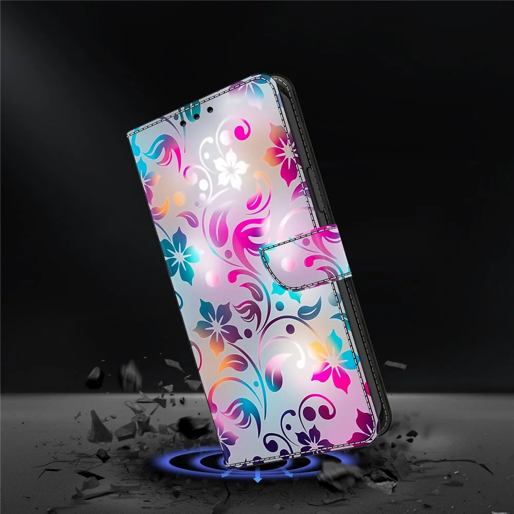 For iPhone 17e / 16e Case Wallet Stand Pattern Printing PU Leather Flip Phone Cover - Craft Flowers - 4