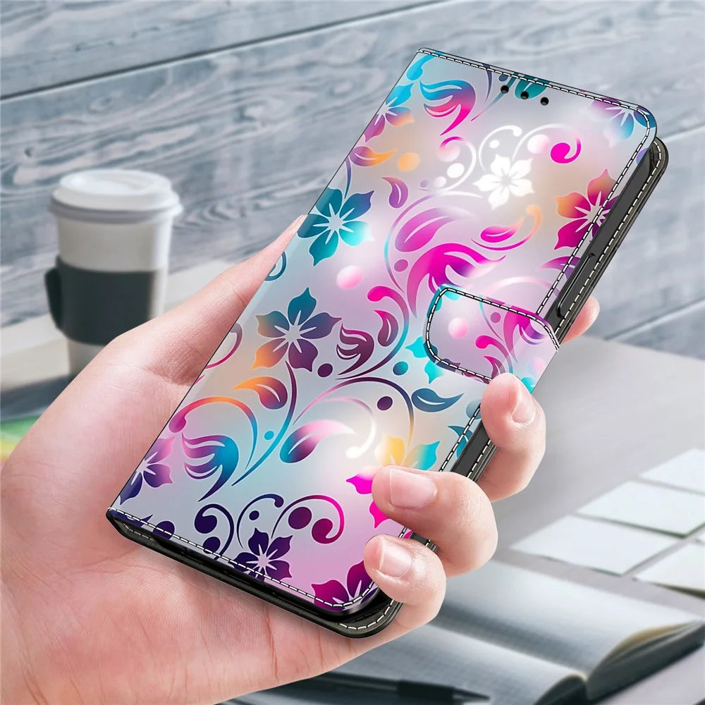 For iPhone 17e / 16e Case Wallet Stand Pattern Printing PU Leather Flip Phone Cover - Craft Flowers - 5