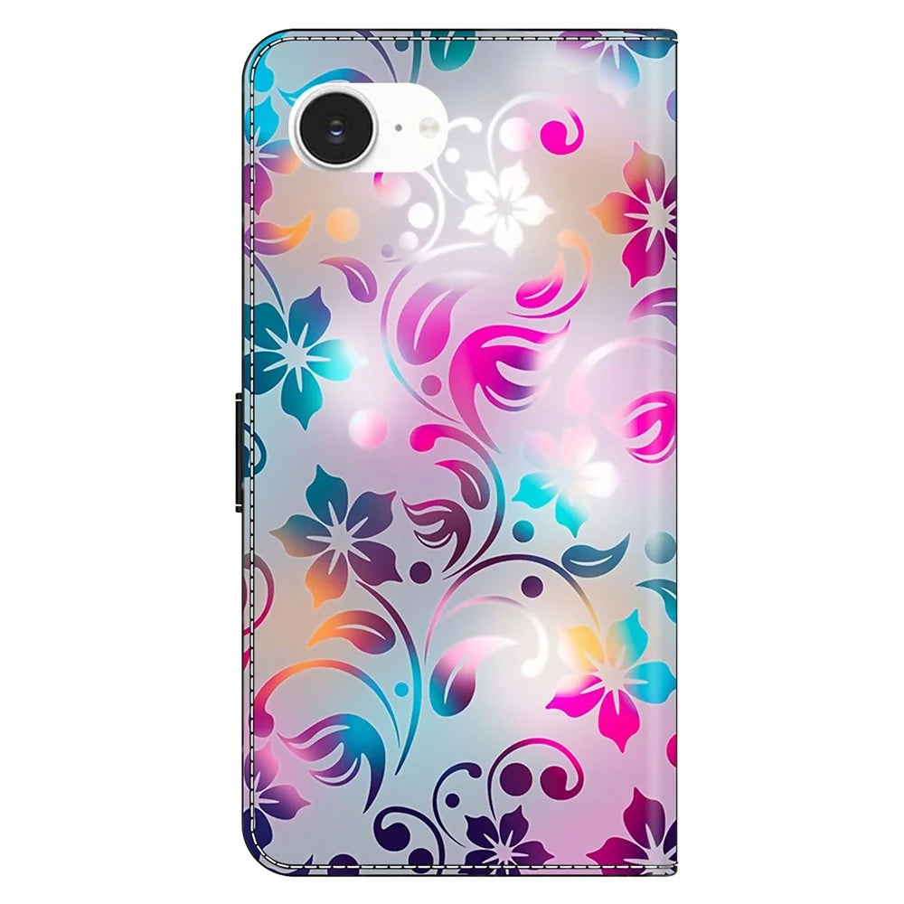 For iPhone 17e / 16e Case Wallet Stand Pattern Printing PU Leather Flip Phone Cover - Craft Flowers - 7