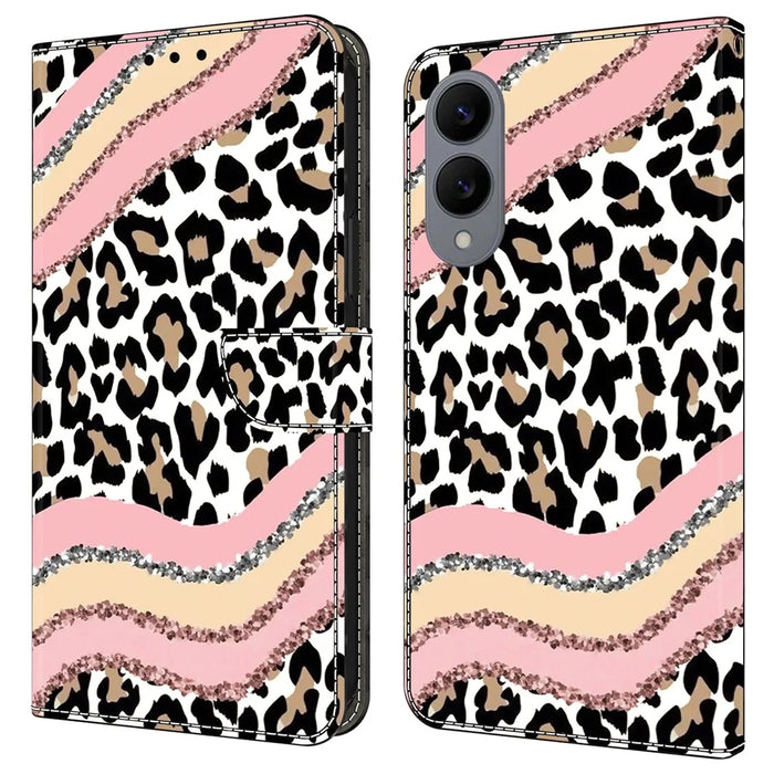 For Samsung Galaxy S25 Edge Case Wallet Stand Pattern Printing PU Leather Flip Phone Cover - Striped Leopard - 1