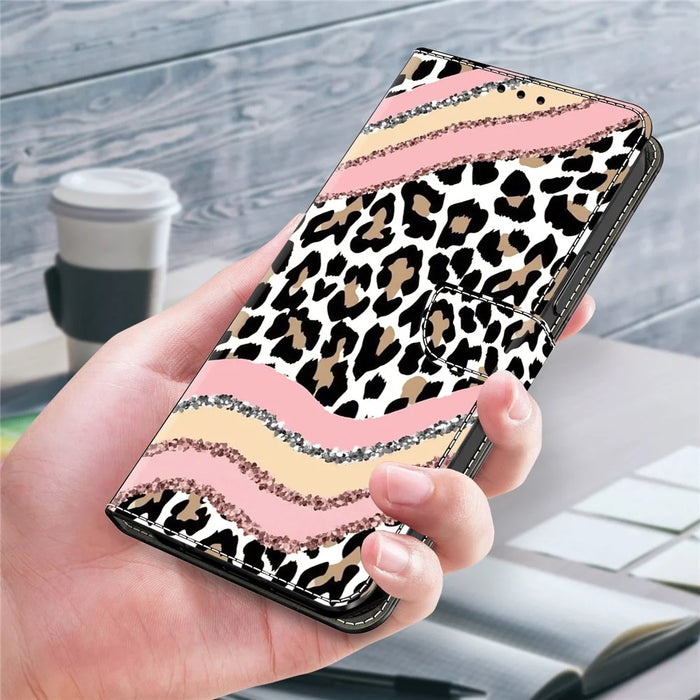 For Samsung Galaxy S25 Edge Case Wallet Stand Pattern Printing PU Leather Flip Phone Cover - Striped Leopard - 5