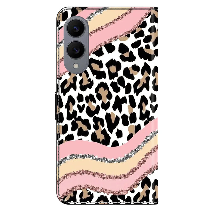 For Samsung Galaxy S25 Edge Case Wallet Stand Pattern Printing PU Leather Flip Phone Cover - Striped Leopard - 7