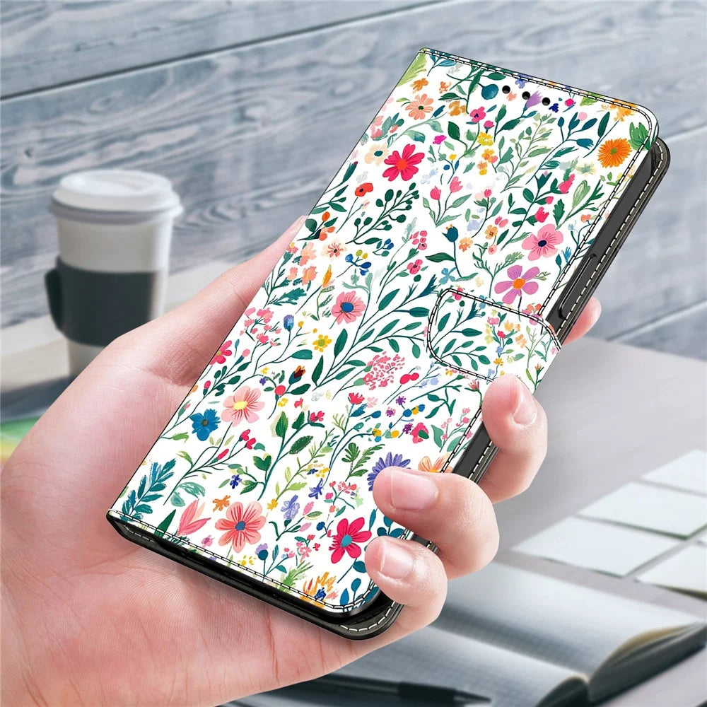 For Samsung Galaxy S25 Case Wallet Stand Pattern Printing PU Leather Flip Phone Cover - Small Flowerbed - 5
