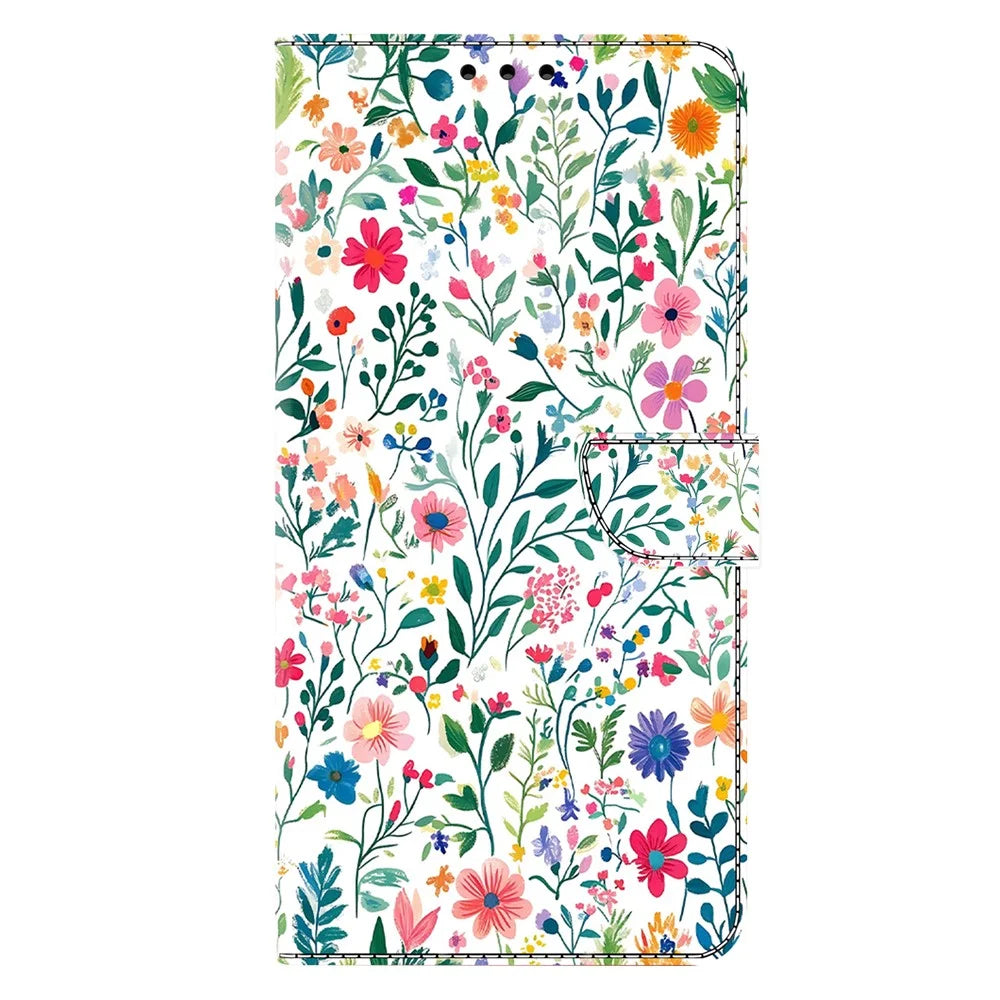 For Samsung Galaxy S25 Case Wallet Stand Pattern Printing PU Leather Flip Phone Cover - Small Flowerbed - 6