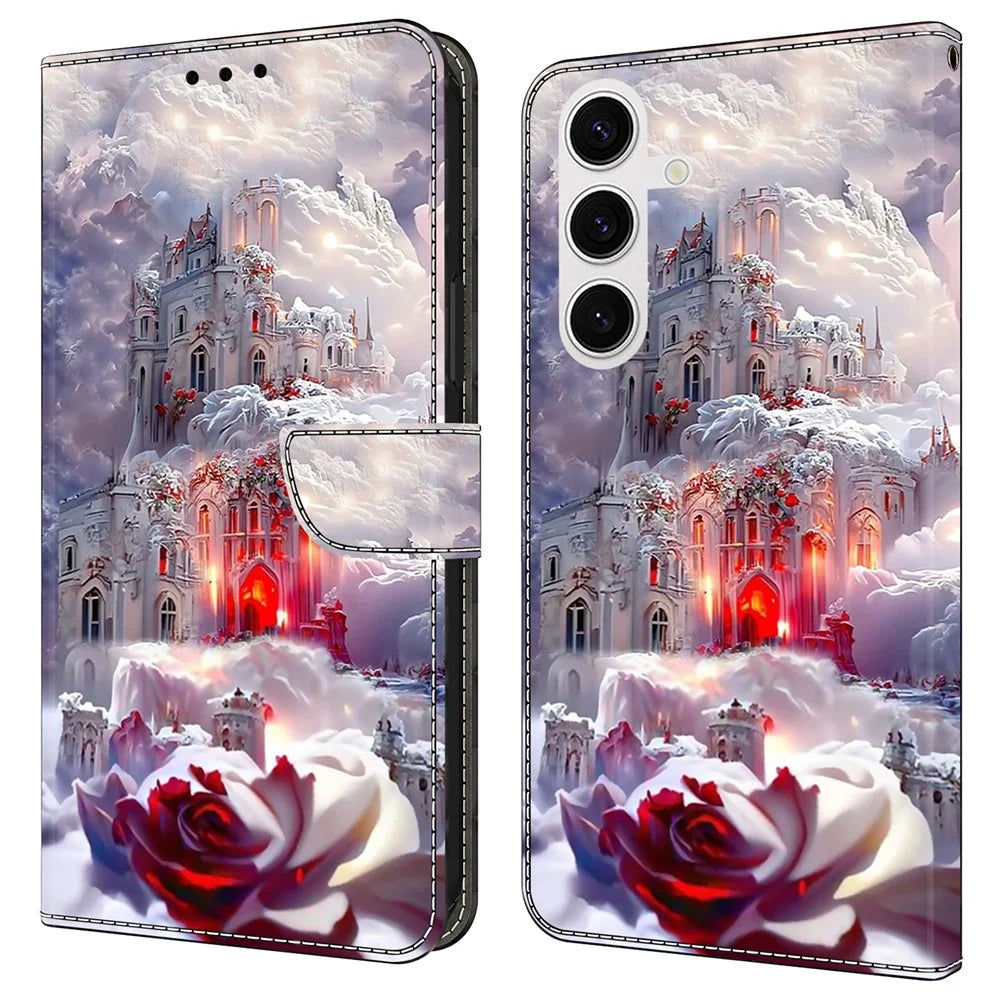For Samsung Galaxy S25+ Case Wallet Stand Pattern Printing PU Leather Flip Phone Cover - Castle - 1