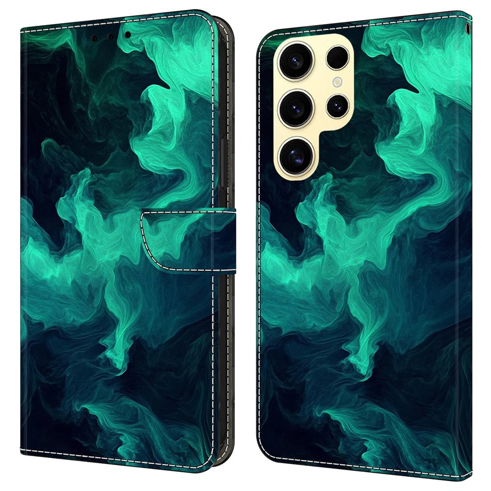 For Samsung Galaxy S25 Ultra Case Wallet Stand Pattern Printing PU Leather Flip Phone Cover - Smoke - 1