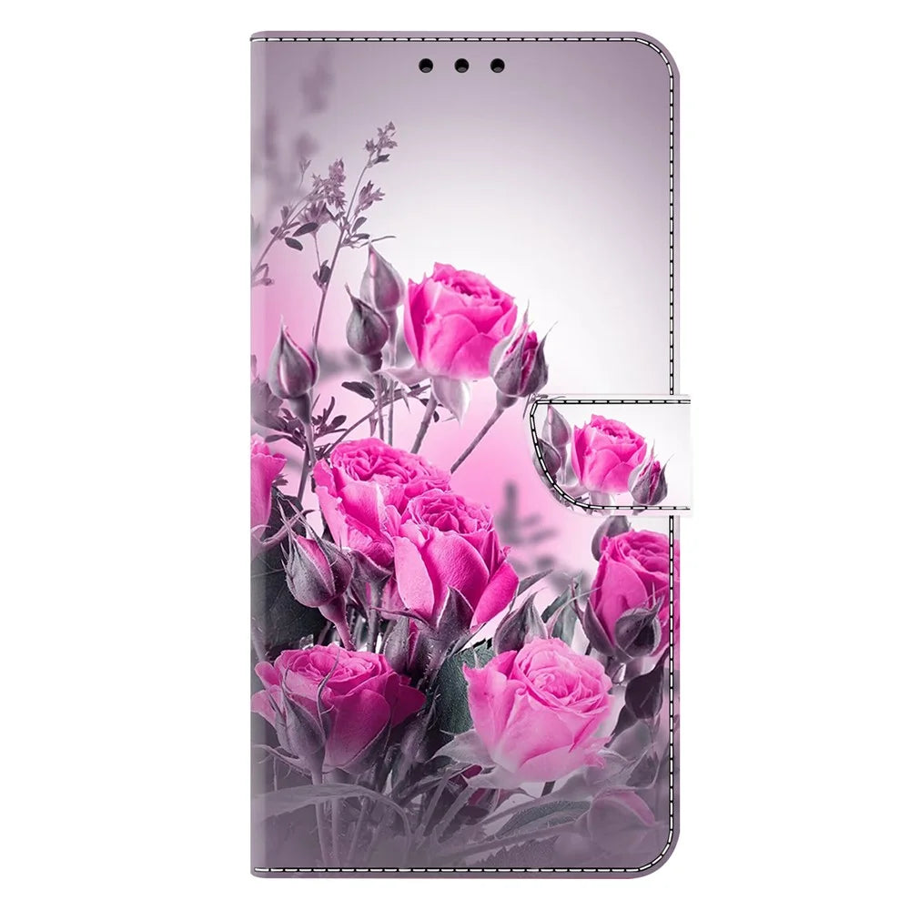 For Samsung Galaxy S24 FE Case Wallet Stand Pattern Printing PU Leather Flip Phone Cover - Purple Flowers - 6