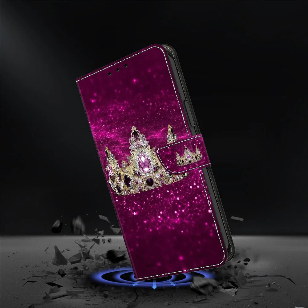 For Samsung Galaxy A26 5G Case Wallet Stand Pattern Printing PU Leather Flip Phone Cover - Purple Diamond Crown - 4