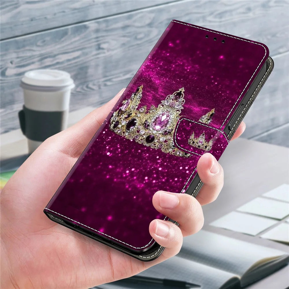 For Samsung Galaxy A26 5G Case Wallet Stand Pattern Printing PU Leather Flip Phone Cover - Purple Diamond Crown - 5