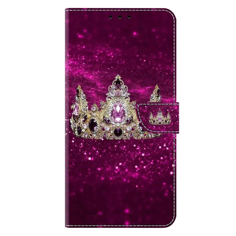 For Samsung Galaxy A26 5G Case Wallet Stand Pattern Printing PU Leather Flip Phone Cover - Purple Diamond Crown - 6