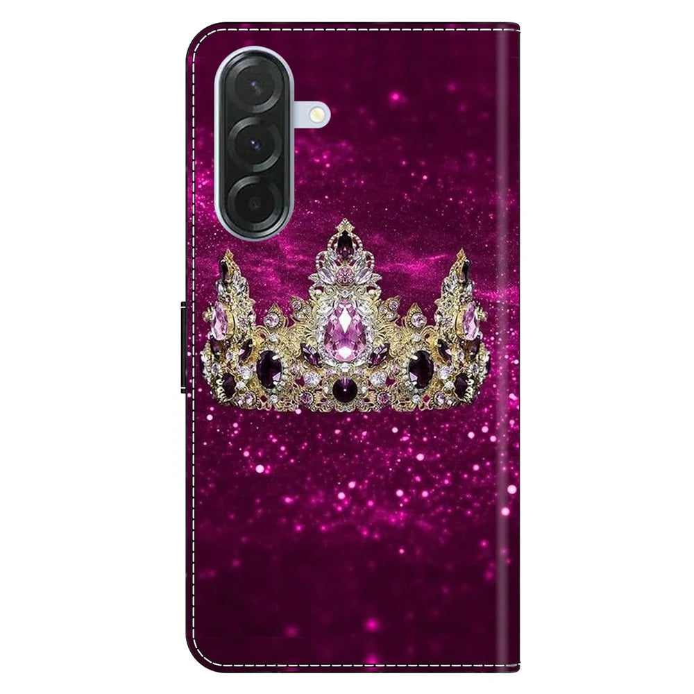 For Samsung Galaxy A26 5G Case Wallet Stand Pattern Printing PU Leather Flip Phone Cover - Purple Diamond Crown - 7