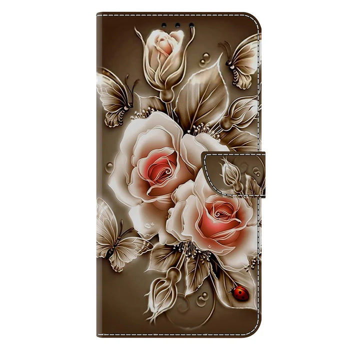 For Samsung Galaxy A36 5G Case Wallet Stand Pattern Printing PU Leather Flip Phone Cover - Brown Rose - 6