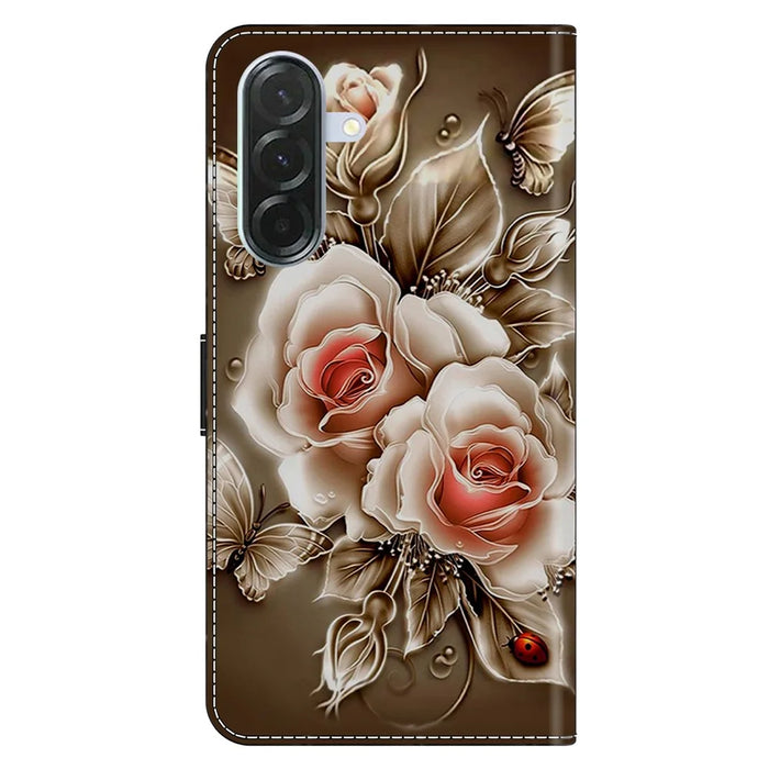 For Samsung Galaxy A36 5G Case Wallet Stand Pattern Printing PU Leather Flip Phone Cover - Brown Rose - 7
