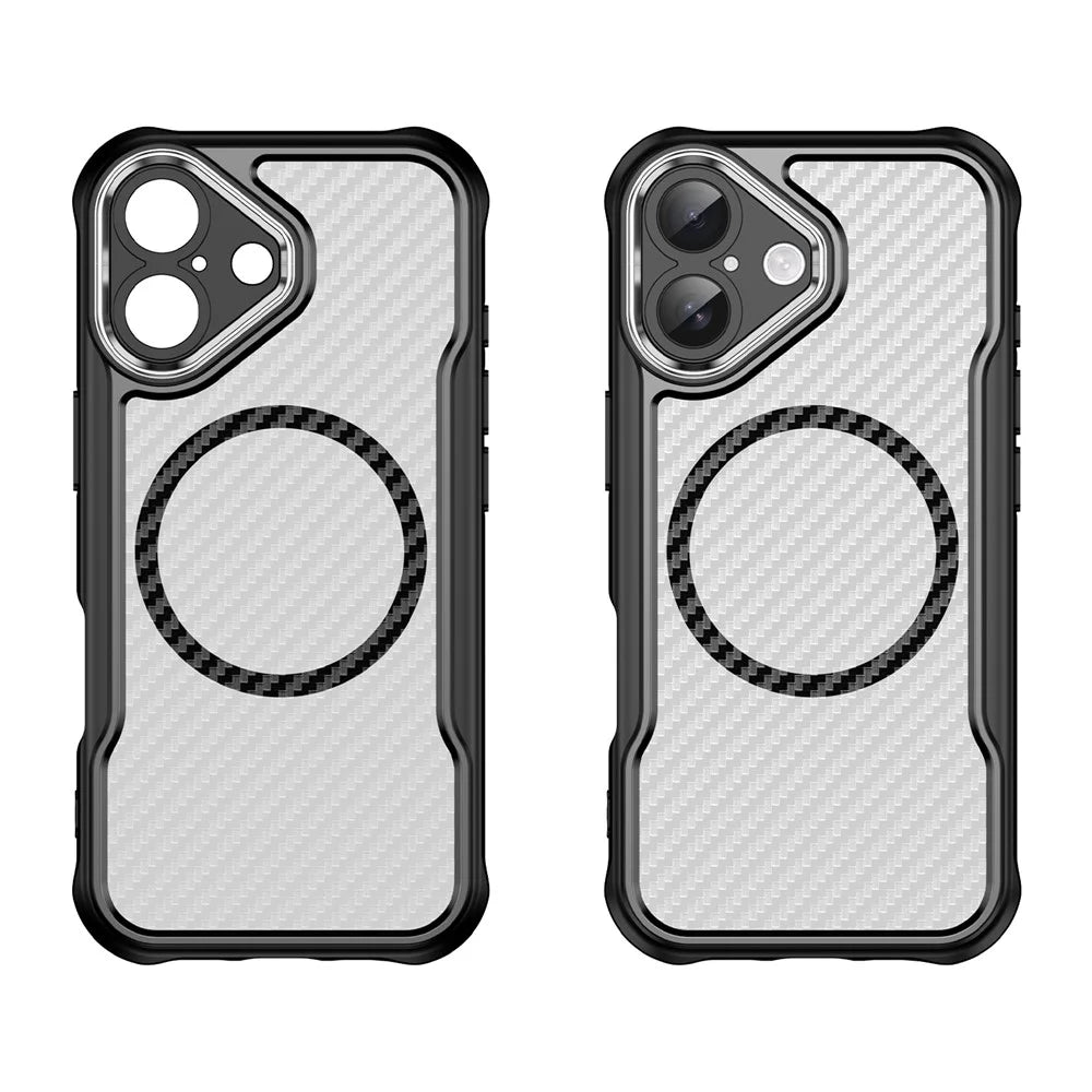 For iPhone 17 Case Compatible with MagSafe Hybrid Phone Cover Carbon Fiber - Black - 2