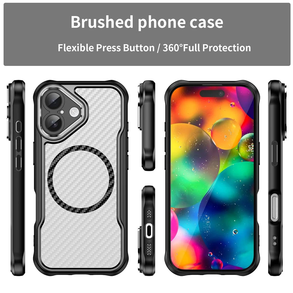 For iPhone 17 Case Compatible with MagSafe Hybrid Phone Cover Carbon Fiber - Black - 3