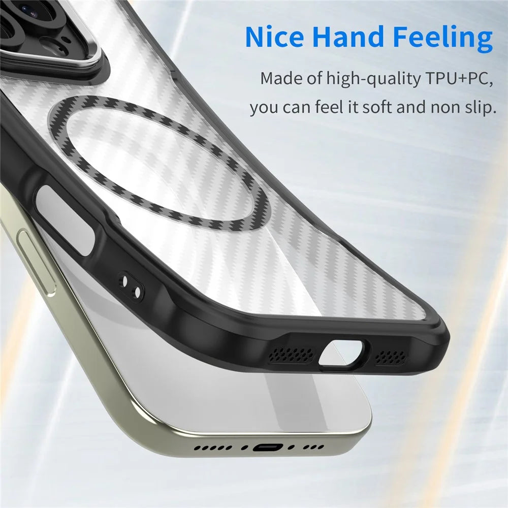For iPhone 17 Case Compatible with MagSafe Hybrid Phone Cover Carbon Fiber - Black - 4
