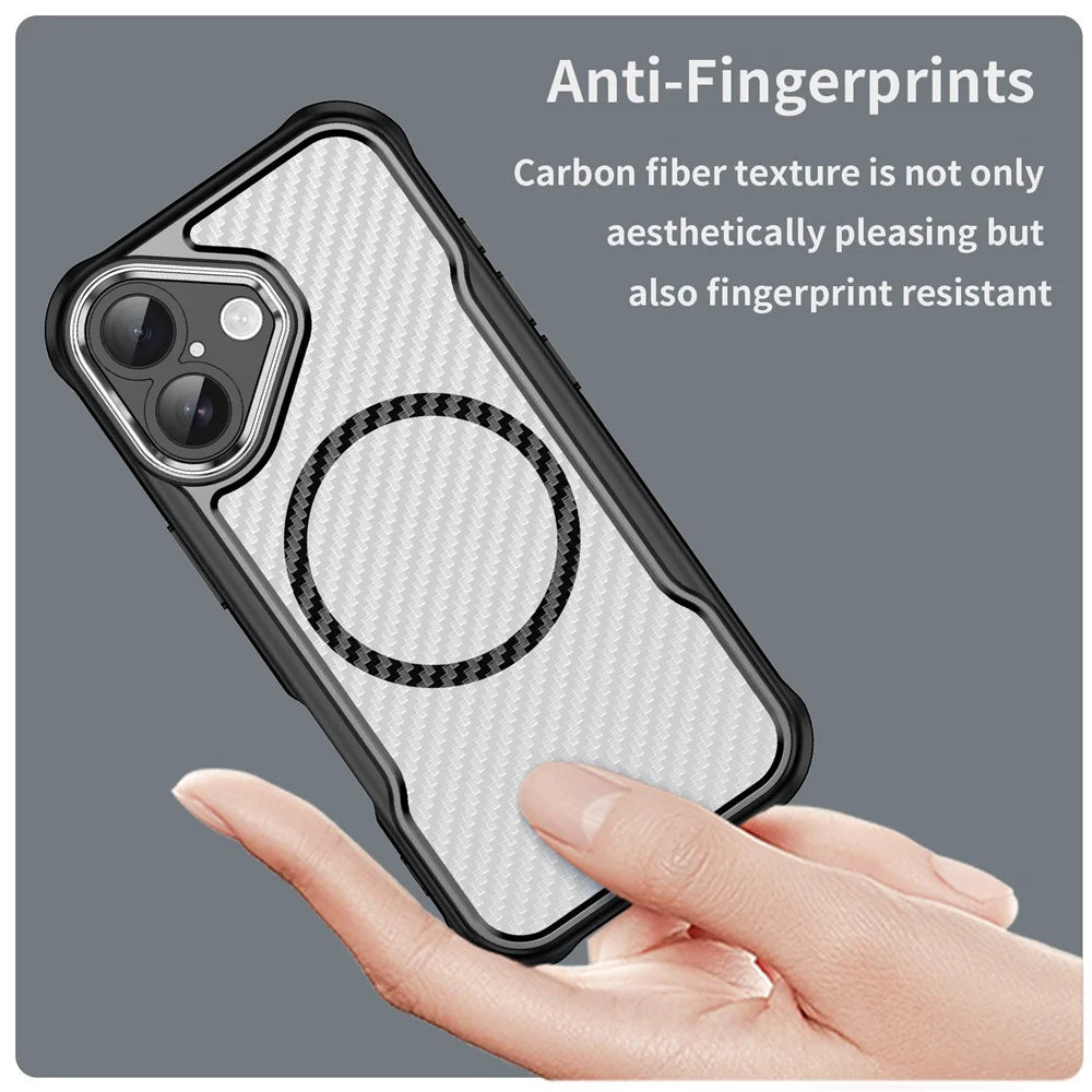 For iPhone 17 Case Compatible with MagSafe Hybrid Phone Cover Carbon Fiber - Black - 5