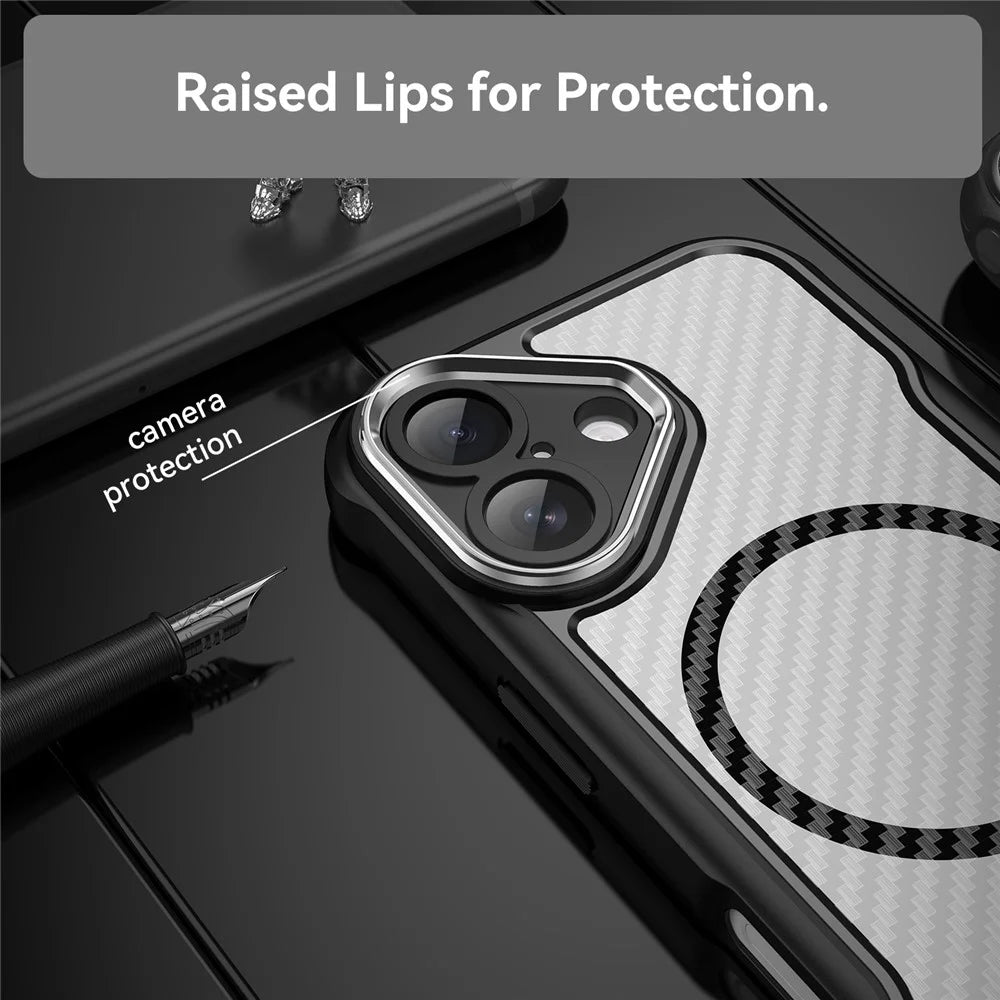 For iPhone 17 Case Compatible with MagSafe Hybrid Phone Cover Carbon Fiber - Black - 6