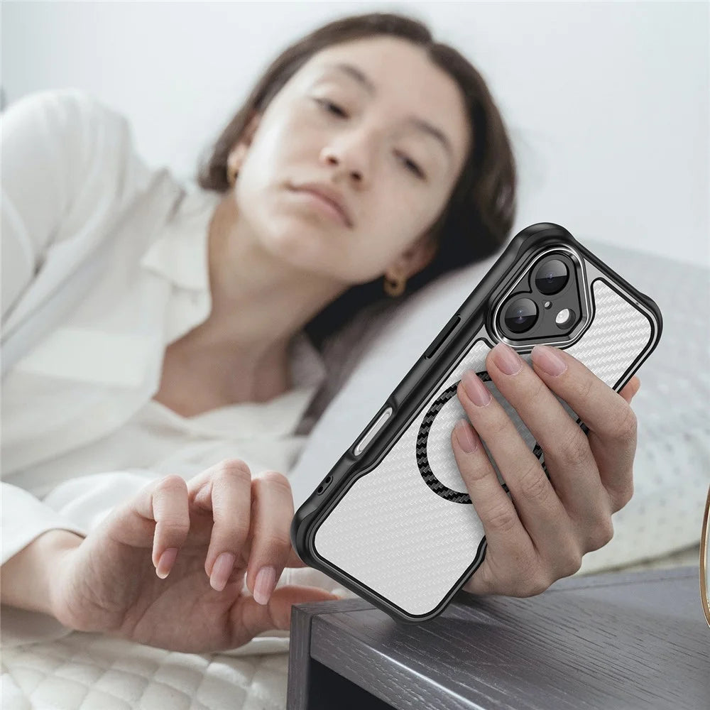 For iPhone 17 Case Compatible with MagSafe Hybrid Phone Cover Carbon Fiber - Black - 7