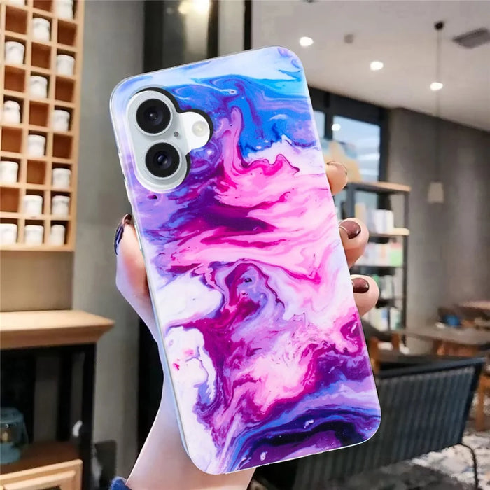 For iPhone 17 Case Marble Pattern Painted TPU Phone Back Cover - Rose - 4