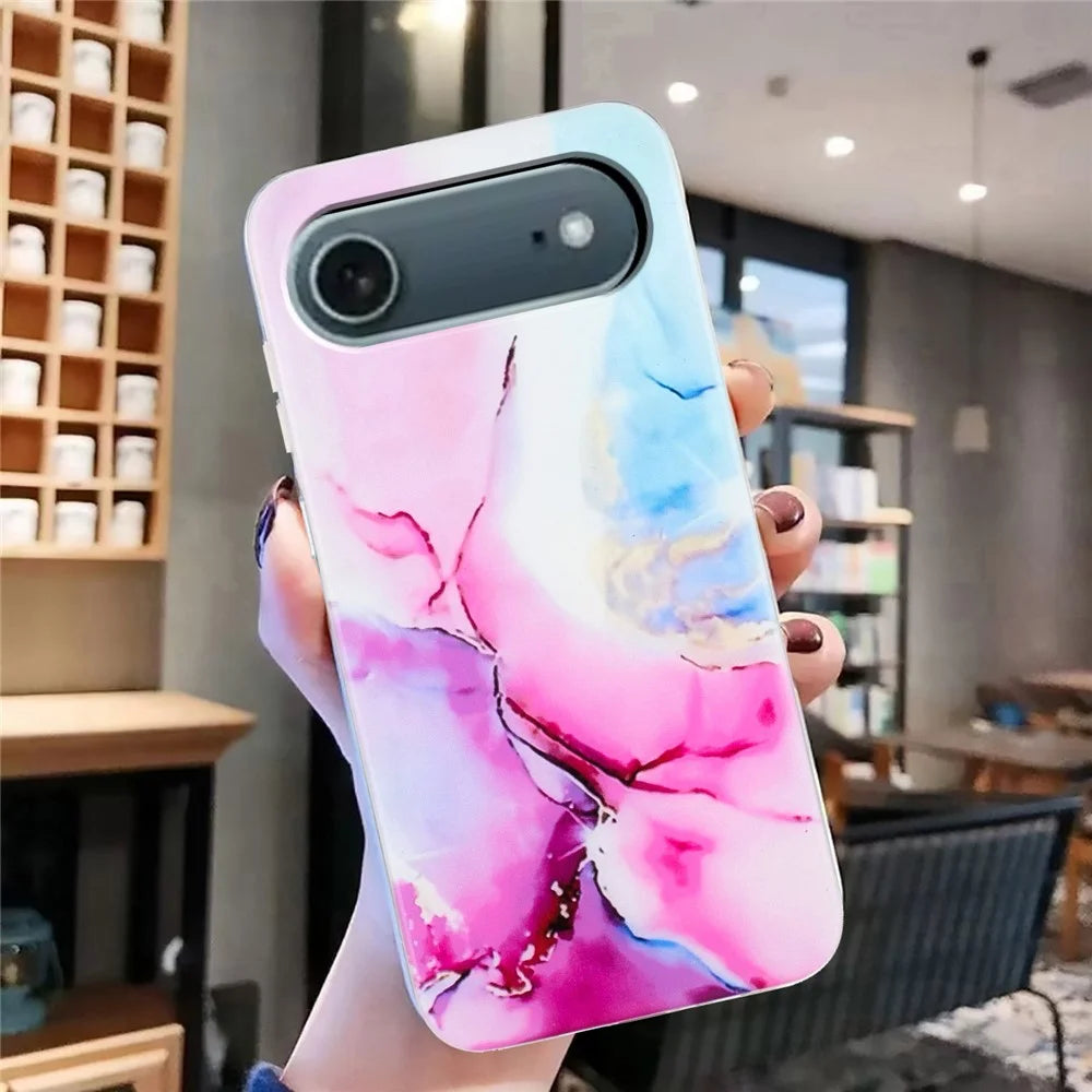 For iPhone Air Case Marble Pattern Painted TPU Phone Back Cover - Pink  /  Blue - 4