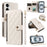 For iPhone 16 Wallet Case with Straps, Rhombus Leather Stand Phone Cover - White - 1