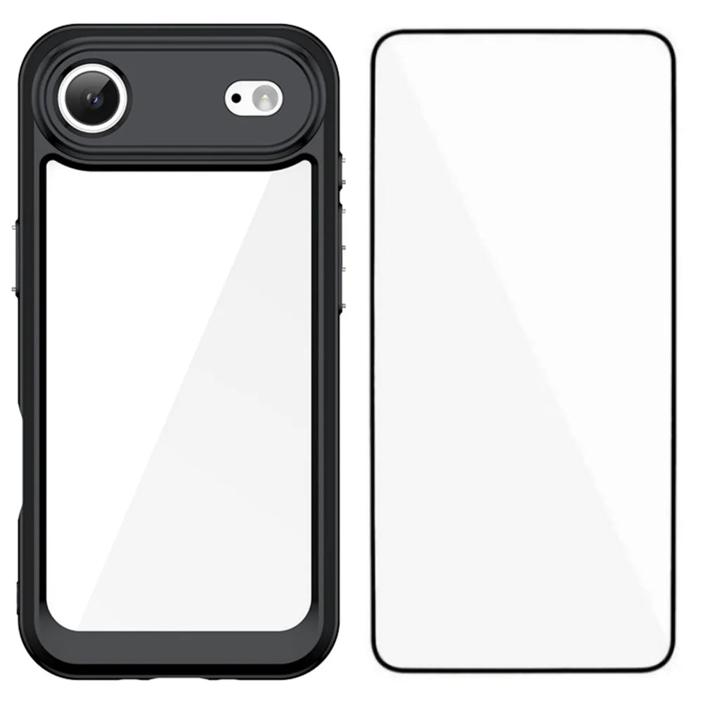 WANLONFENG For iPhone Air Back Cover  XC Series TPU Acrylic Phone Case with Tempered Glass Film - Black - 1