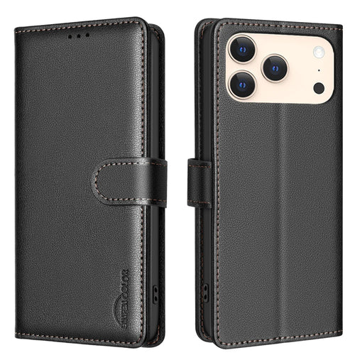 BINFEN COLOR For iPhone 18 Pro Max / 17 Pro Max Leather Case  BF32 Wallet RFID Blocking Phone Cover - Black - 1