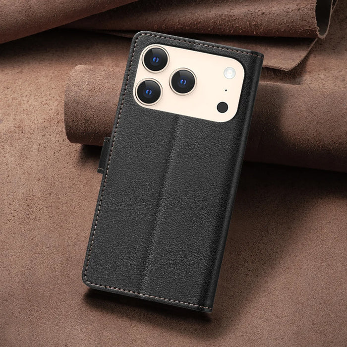 BINFEN COLOR For iPhone 18 Pro Max / 17 Pro Max Leather Case  BF32 Wallet RFID Blocking Phone Cover - Black - 7