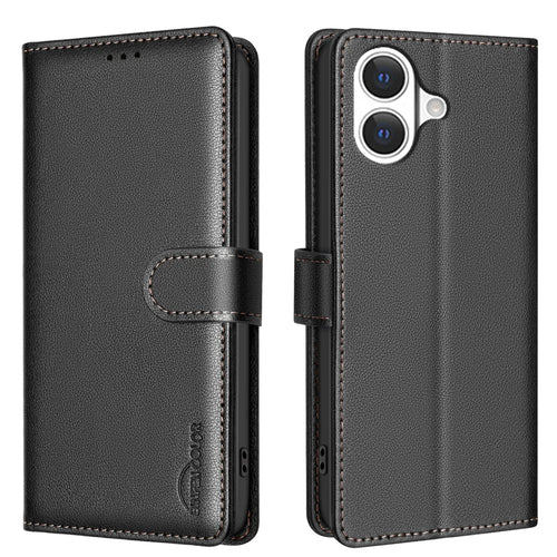 BINFEN COLOR For iPhone 17 Leather Case  BF32 Wallet RFID Blocking Phone Cover - Black - 1
