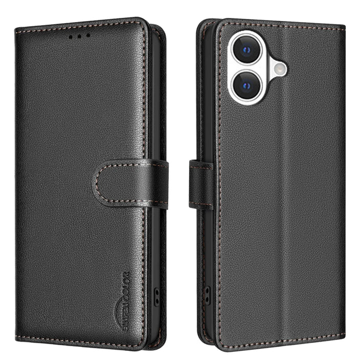 BINFEN COLOR For iPhone 17 Leather Case  BF32 Wallet RFID Blocking Phone Cover - Black - 1