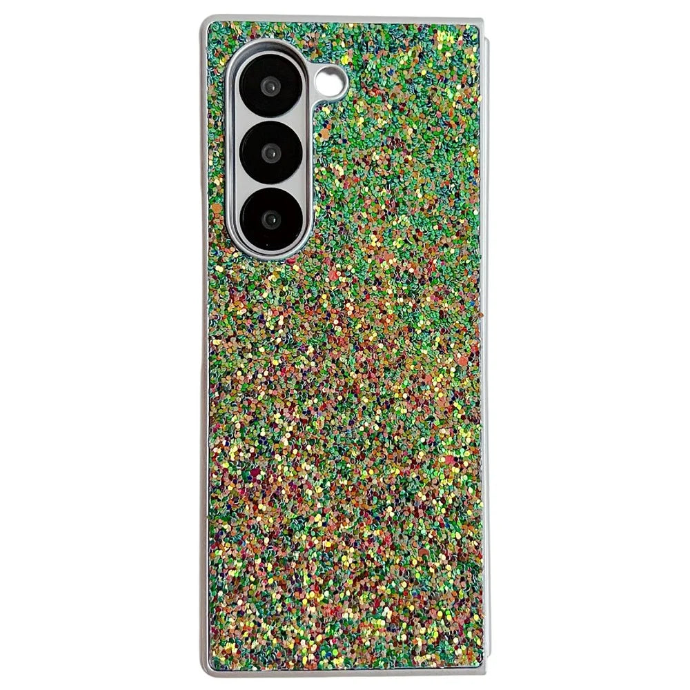For Samsung Galaxy Z Fold6 5G Case Rubberized Silver Edge Phantom Glitter Hard PC Phone Cover - Green - 1