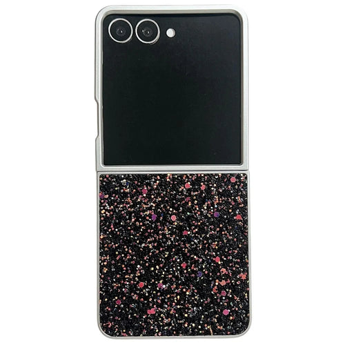 For Samsung Galaxy Z Flip7 5G Case Rubberized Silver Edge Phantom Glitter Hard PC Phone Cover - Black - 1