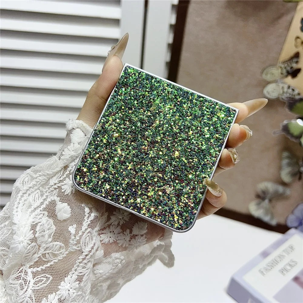 For Samsung Galaxy Z Flip7 5G Case Rubberized Silver Edge Phantom Glitter Hard PC Phone Cover - Black - 5
