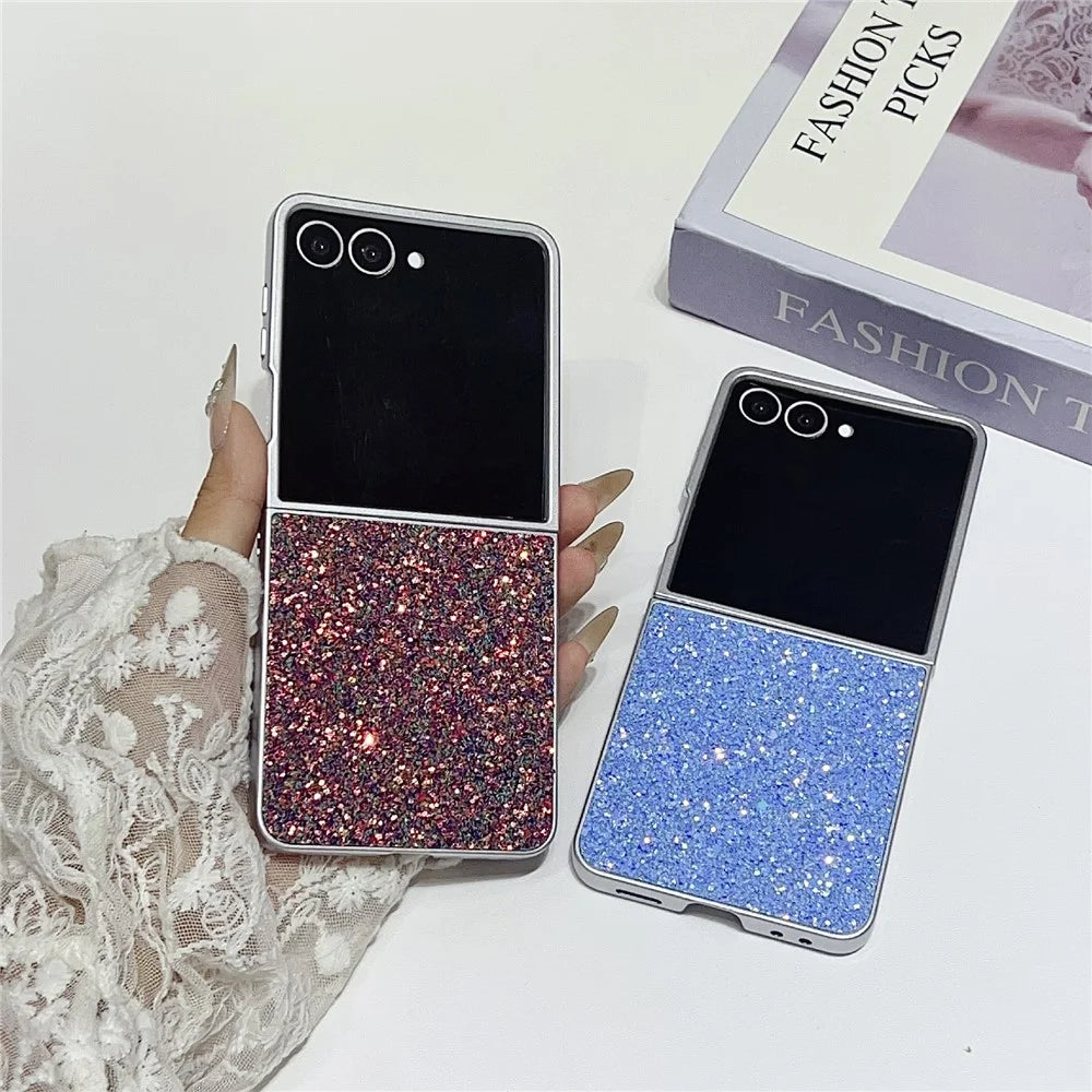 For Samsung Galaxy Z Flip7 5G Case Rubberized Silver Edge Phantom Glitter Hard PC Phone Cover - Black - 6