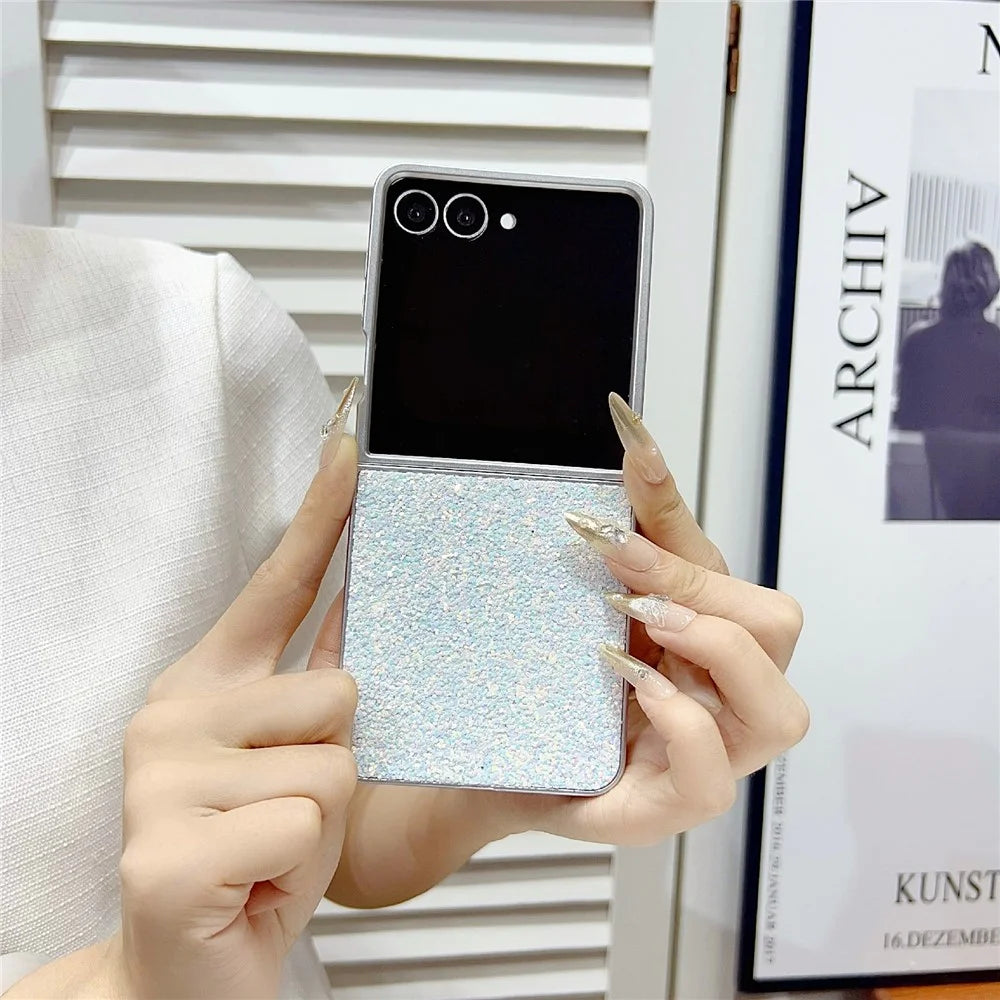 For Samsung Galaxy Z Flip7 5G Case Rubberized Silver Edge Phantom Glitter Hard PC Phone Cover - Black - 7