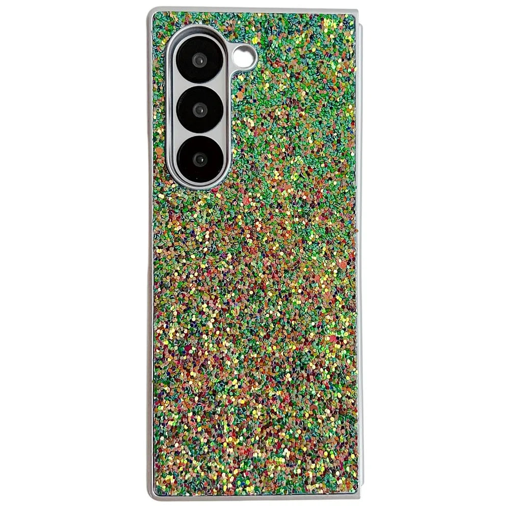 For Samsung Galaxy Z Fold7 5G Case Rubberized Silver Edge Phantom Glitter Hard PC Phone Cover - Green - 1
