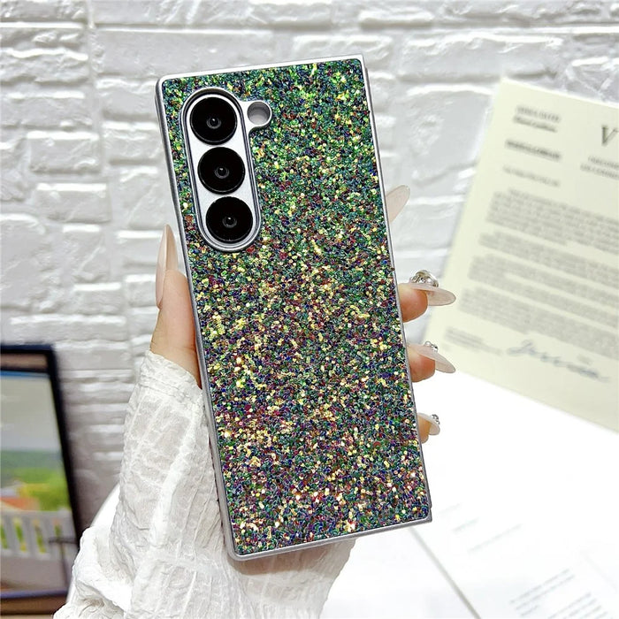 For Samsung Galaxy Z Fold7 5G Case Rubberized Silver Edge Phantom Glitter Hard PC Phone Cover - Green - 2