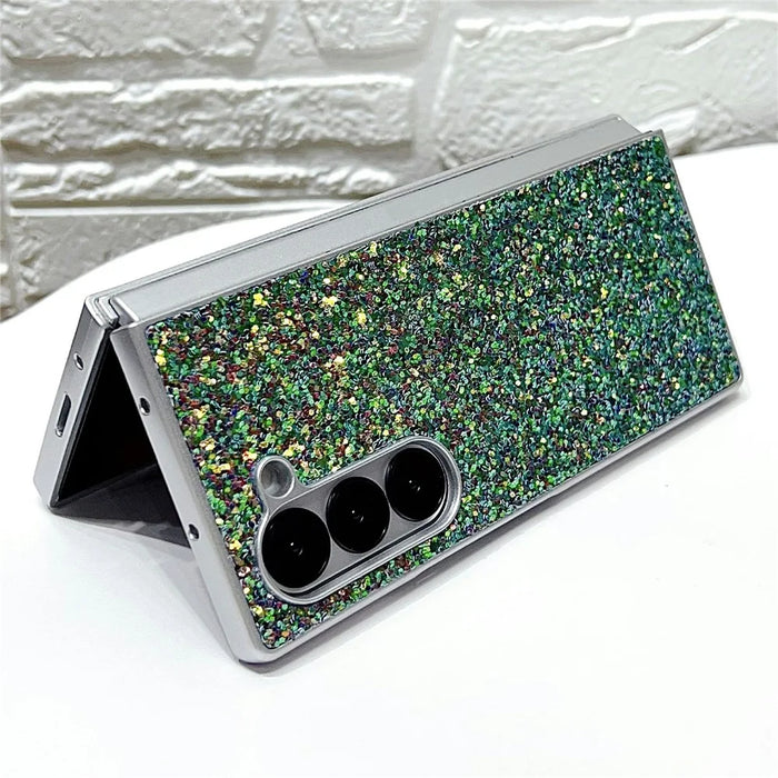 For Samsung Galaxy Z Fold7 5G Case Rubberized Silver Edge Phantom Glitter Hard PC Phone Cover - Green - 3
