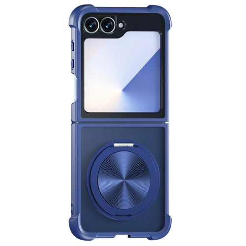 For Samsung Galaxy Z Flip7 FE 5G / Z Flip6 5G / Flip5 5G Magnetic Case CD Vein Kickstand Shockproof TPU + PC Phone Cover - Blue - 1