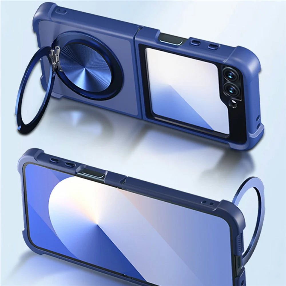 For Samsung Galaxy Z Flip7 FE 5G / Z Flip6 5G / Flip5 5G Magnetic Case CD Vein Kickstand Shockproof TPU + PC Phone Cover - Blue - 2