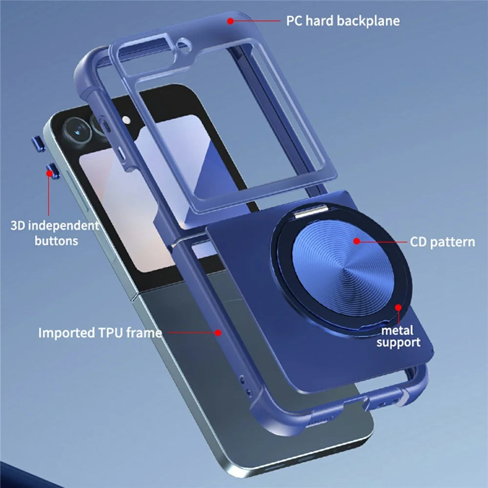 For Samsung Galaxy Z Flip7 FE 5G / Z Flip6 5G / Flip5 5G Magnetic Case CD Vein Kickstand Shockproof TPU + PC Phone Cover - Blue - 3
