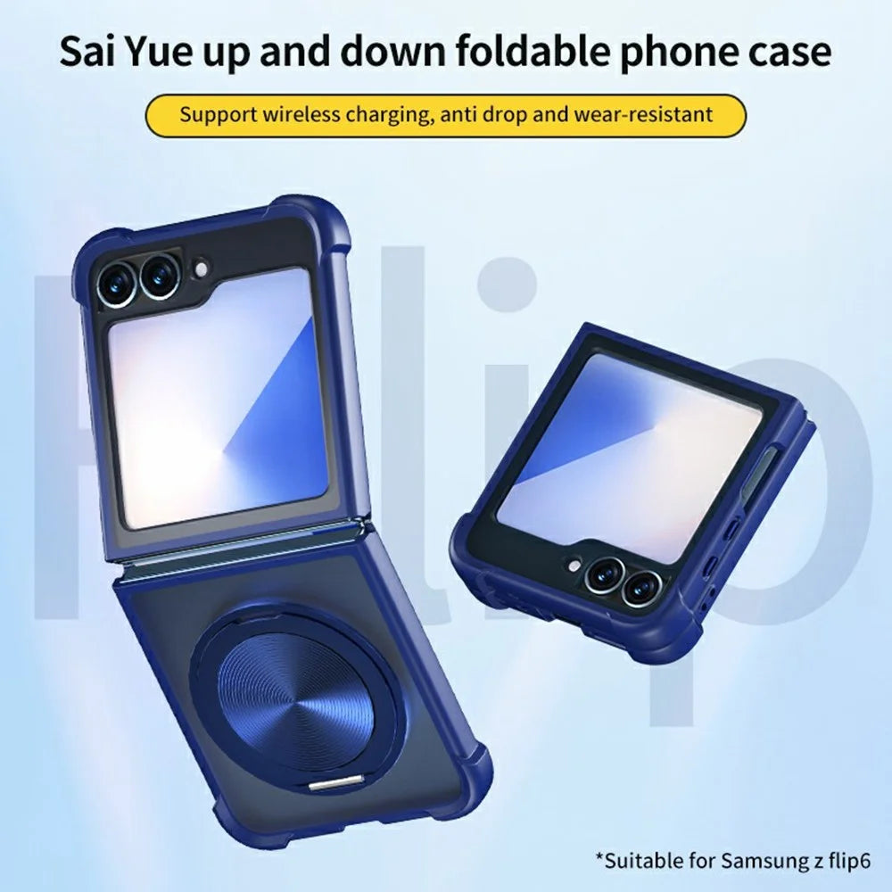For Samsung Galaxy Z Flip7 FE 5G / Z Flip6 5G / Flip5 5G Magnetic Case CD Vein Kickstand Shockproof TPU + PC Phone Cover - Blue - 4