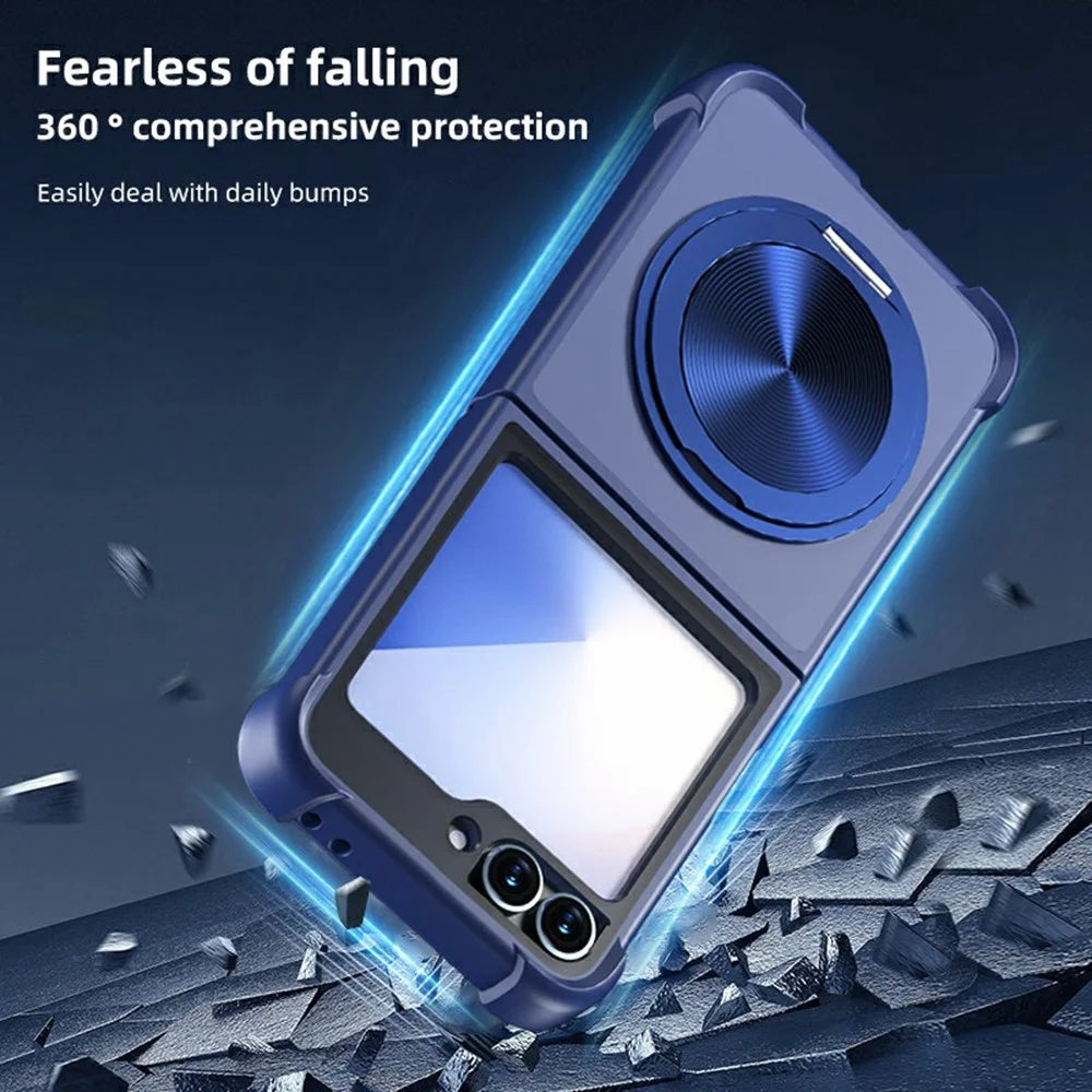 For Samsung Galaxy Z Flip7 FE 5G / Z Flip6 5G / Flip5 5G Magnetic Case CD Vein Kickstand Shockproof TPU + PC Phone Cover - Blue - 6